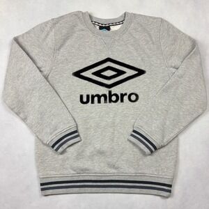 Umbro Sweatshirt Mens Small Grey Double Diamond Logo Crewneck‎ Striped Cuffs